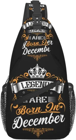 Legends Are Born In December Crown Crossbody Bag Cross Chest Bag Adjustable Sling Backpack Sports Gym Shoulder Bags Travel Cycling Daypack Diagonally Casual Rucksack