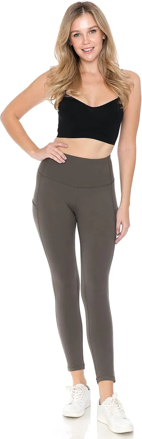 Leggings Depot Women's High Waisted Reflective Yoga Pants with Pockets Athletic Leggings