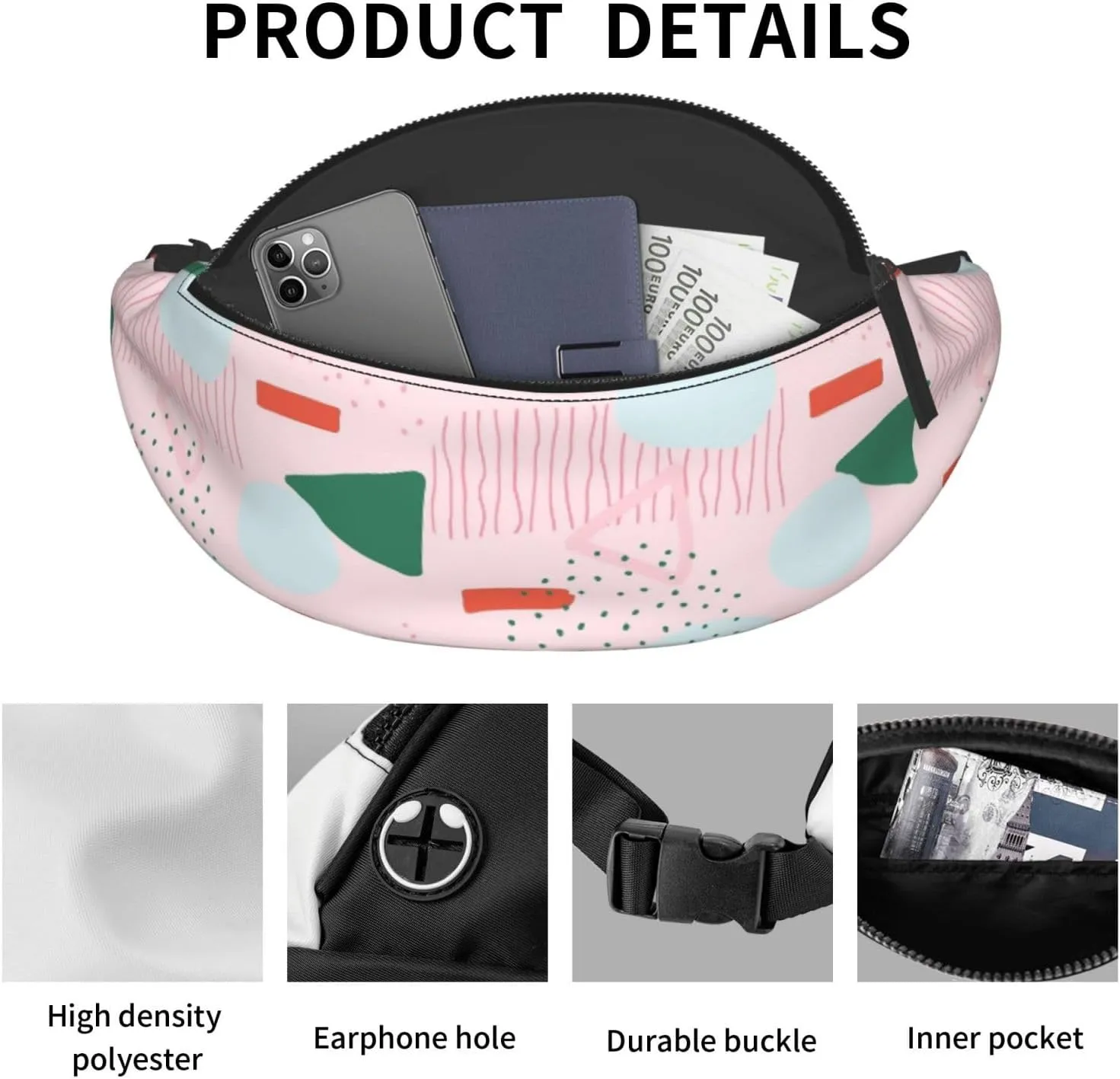 Leisure Sports Crossbody Bag Running Casual Hands-Free Wallets Waist Pack for Man Woman Father's Day for Dad Pink Abstract