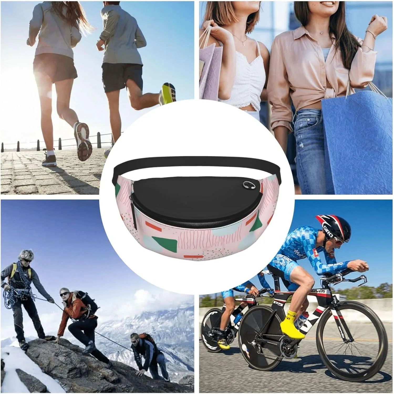 Leisure Sports Crossbody Bag Running Casual Hands-Free Wallets Waist Pack for Man Woman Father's Day for Dad Pink Abstract