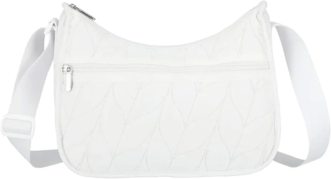 LeSportsac Braided Deboss White Classic Hobo Crossbody Bag   Cosmetic Bag, Style 7520/Color E841, Crisp White Interpretative Braid Design, Debossed Textured Specialty Pattern Celebrates Optimism