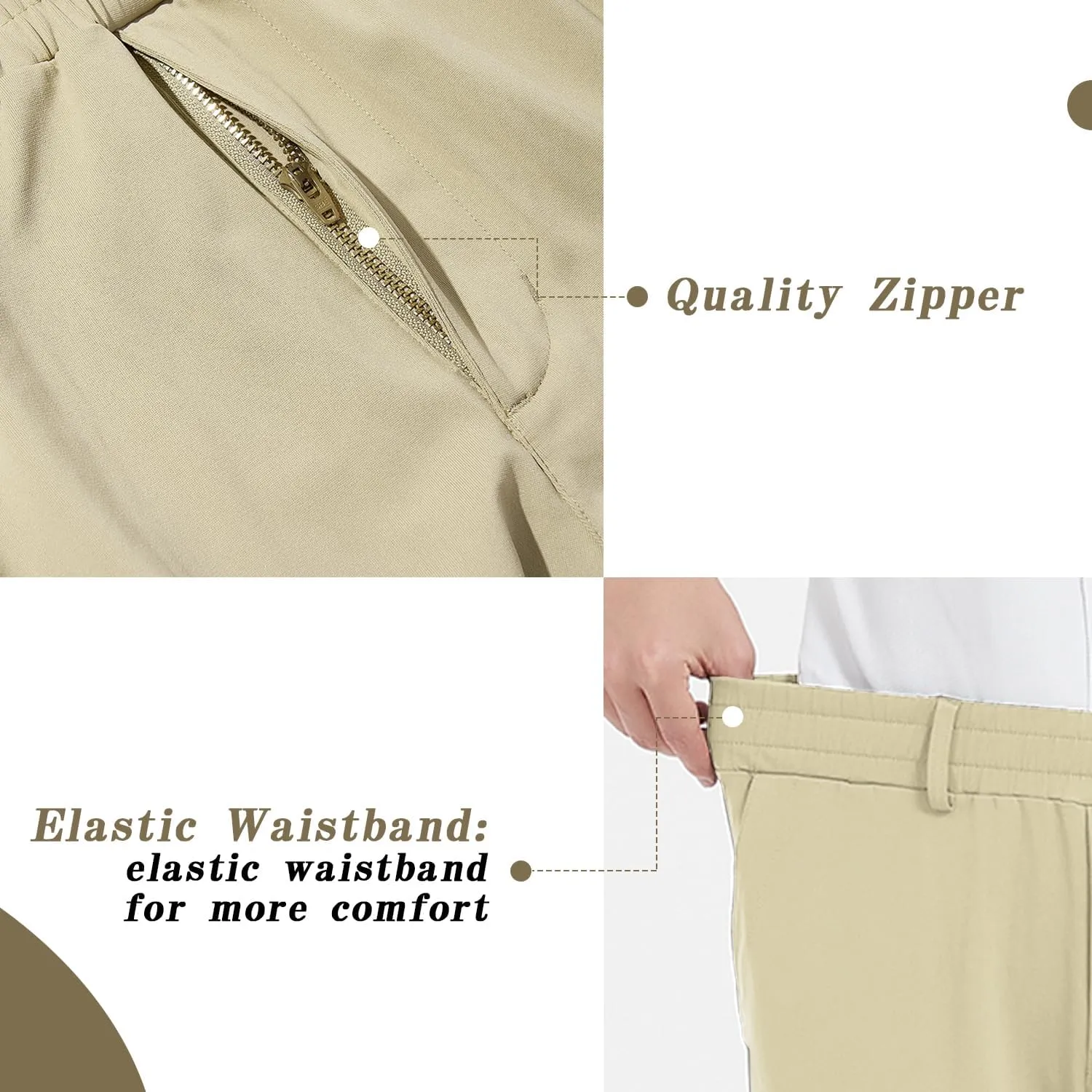 LETAOTAO Mens Big and Tall Full Elastic Waist Pants Stretch Slacks with Zipper Fly and Pockets