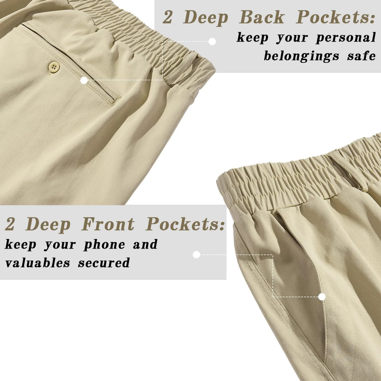 LETAOTAO Mens Big and Tall Full Elastic Waist Pants Stretch Slacks with Zipper Fly and Pockets