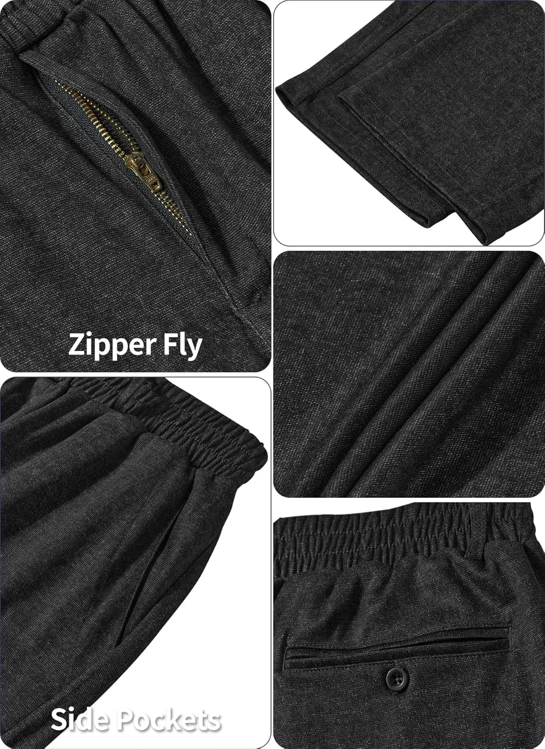 LETAOTAO Mens Elastic Waist Pants for Seniors Adaptive Mens Pants for Elderly with Zipper Fly