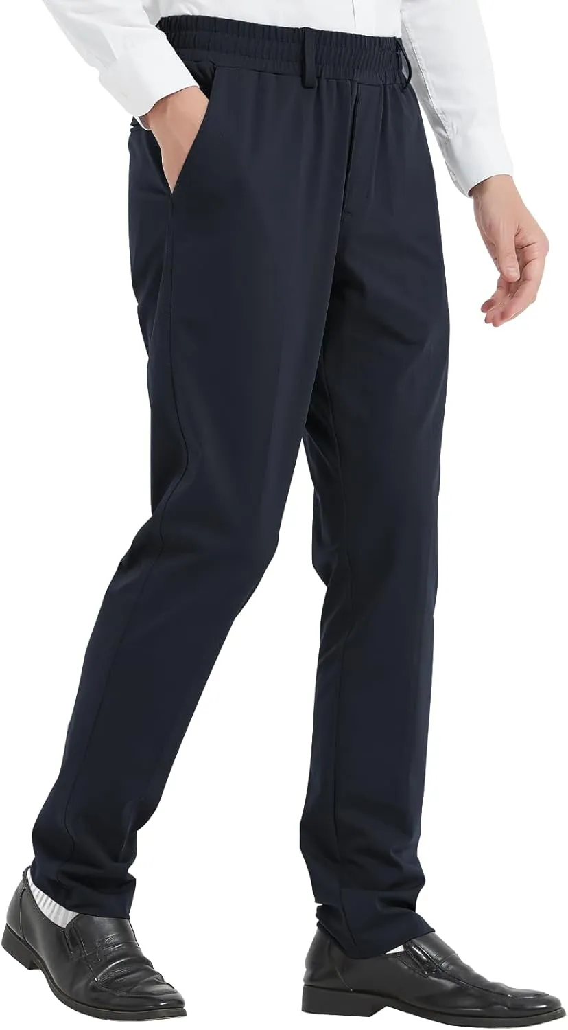 LETAOTAO Mens Elastic Waist Pants for Seniors High Stretch Expandable Waist Slaks for Elderly with Magnet Button