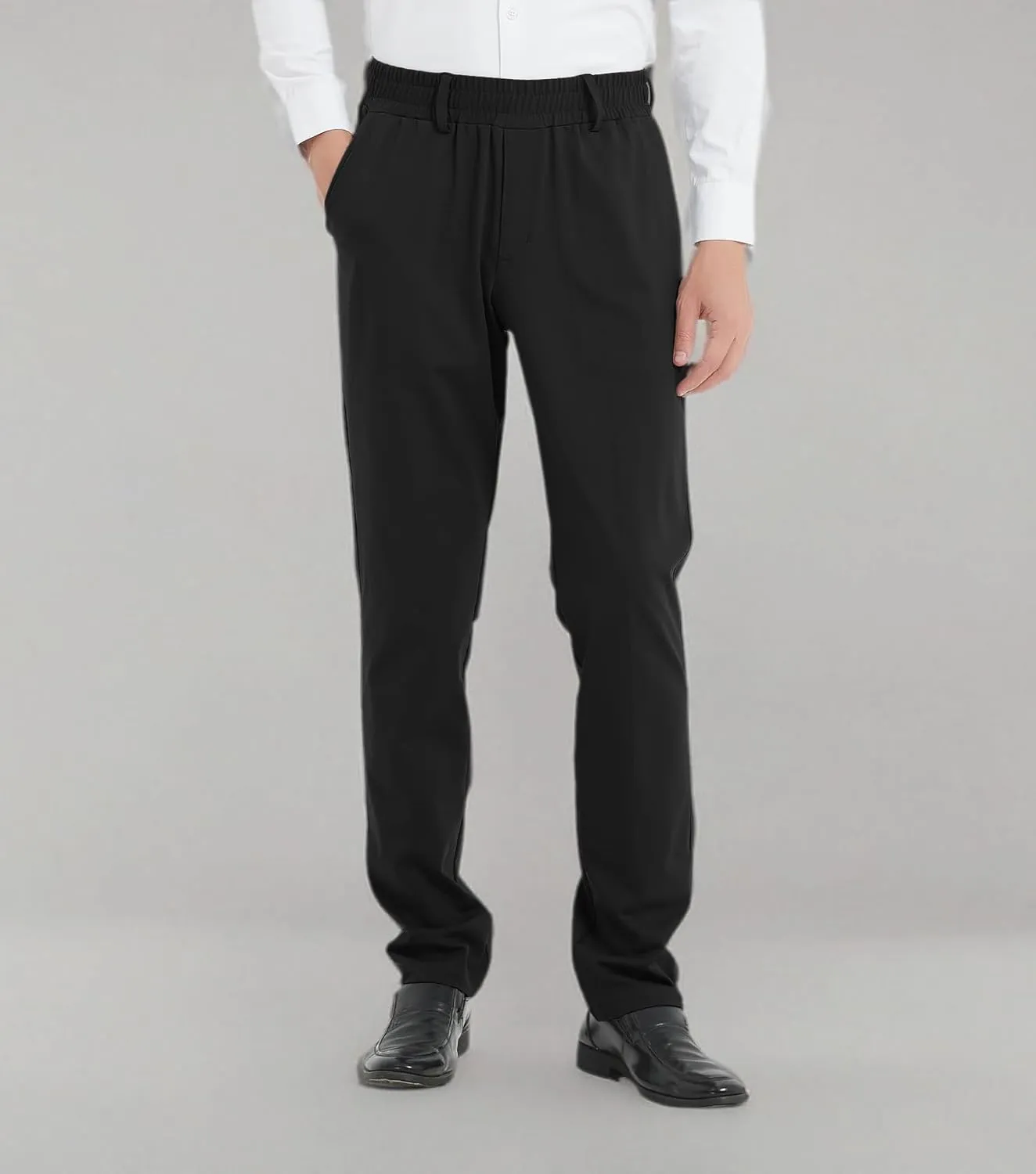 LETAOTAO Mens Elastic Waist Pants for Seniors High Stretch Expandable Waist Slaks for Elderly with Magnet Button