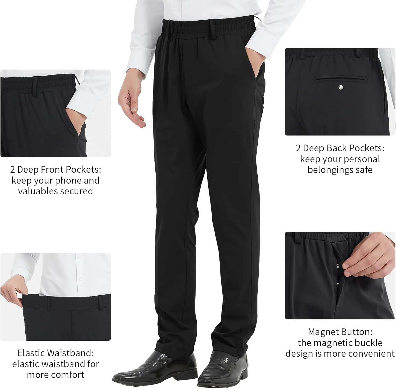LETAOTAO Mens Elastic Waist Pants for Seniors High Stretch Expandable Waist Slaks for Elderly with Magnet Button