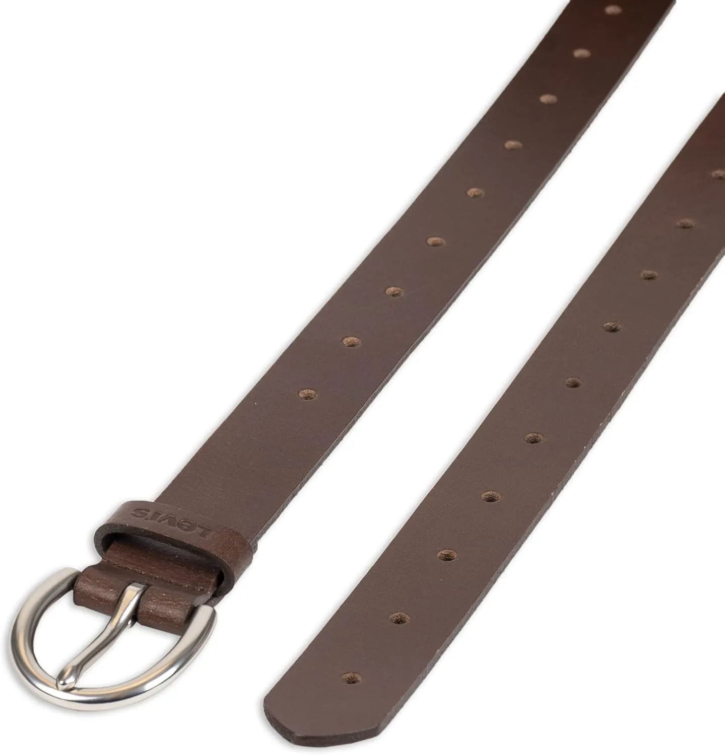 Levi's Women's Skinny Fully Adjustable Perforated Leather Jean Belt with Round Harness Buckle (Regular and Plus Sizes)