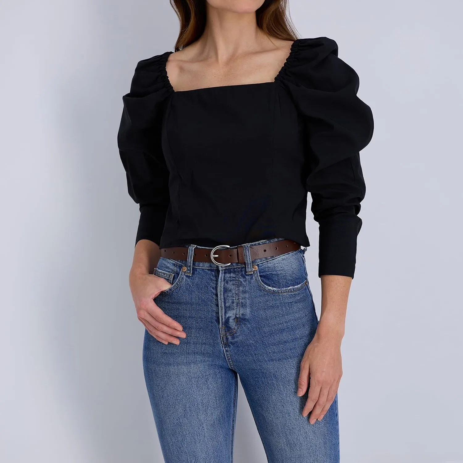 Levi's Women's Skinny Fully Adjustable Perforated Leather Jean Belt with Round Harness Buckle (Regular and Plus Sizes)