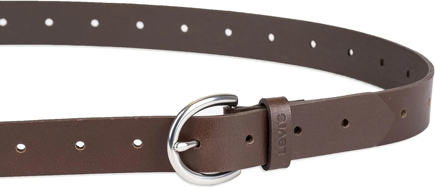 Levi's Women's Skinny Fully Adjustable Perforated Leather Jean Belt with Round Harness Buckle (Regular and Plus Sizes)