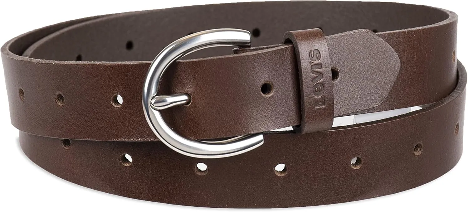 Levi's Women's Skinny Fully Adjustable Perforated Leather Jean Belt with Round Harness Buckle (Regular and Plus Sizes)