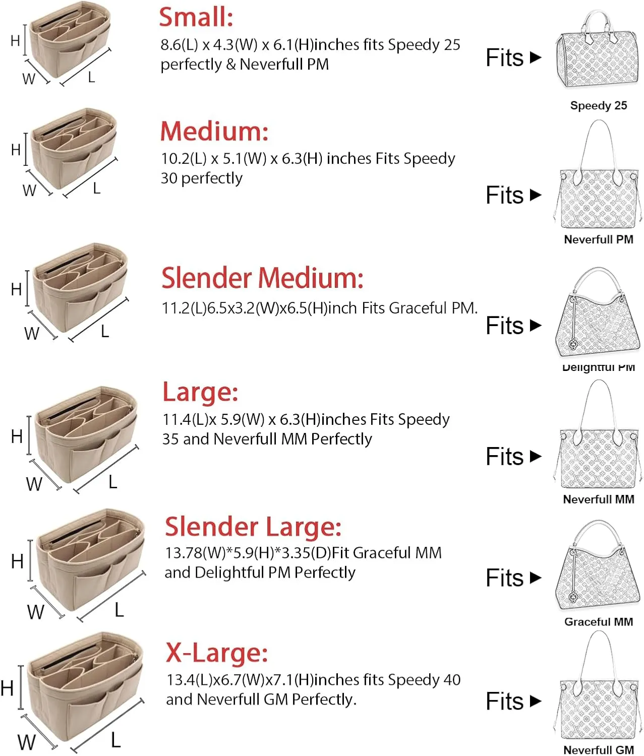 LEXSION Felt Insert Bag Organizer Bag In Bag For Handbag Purse Organizer Fits Speedy Neverful