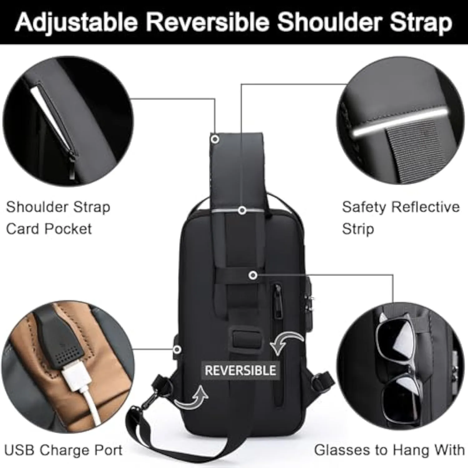 Leyweio Bag, Carbon Fiber Streamline Anti-theft Sling Bag, Sling Backpack USB Waterproof Chest Daypack (Black)