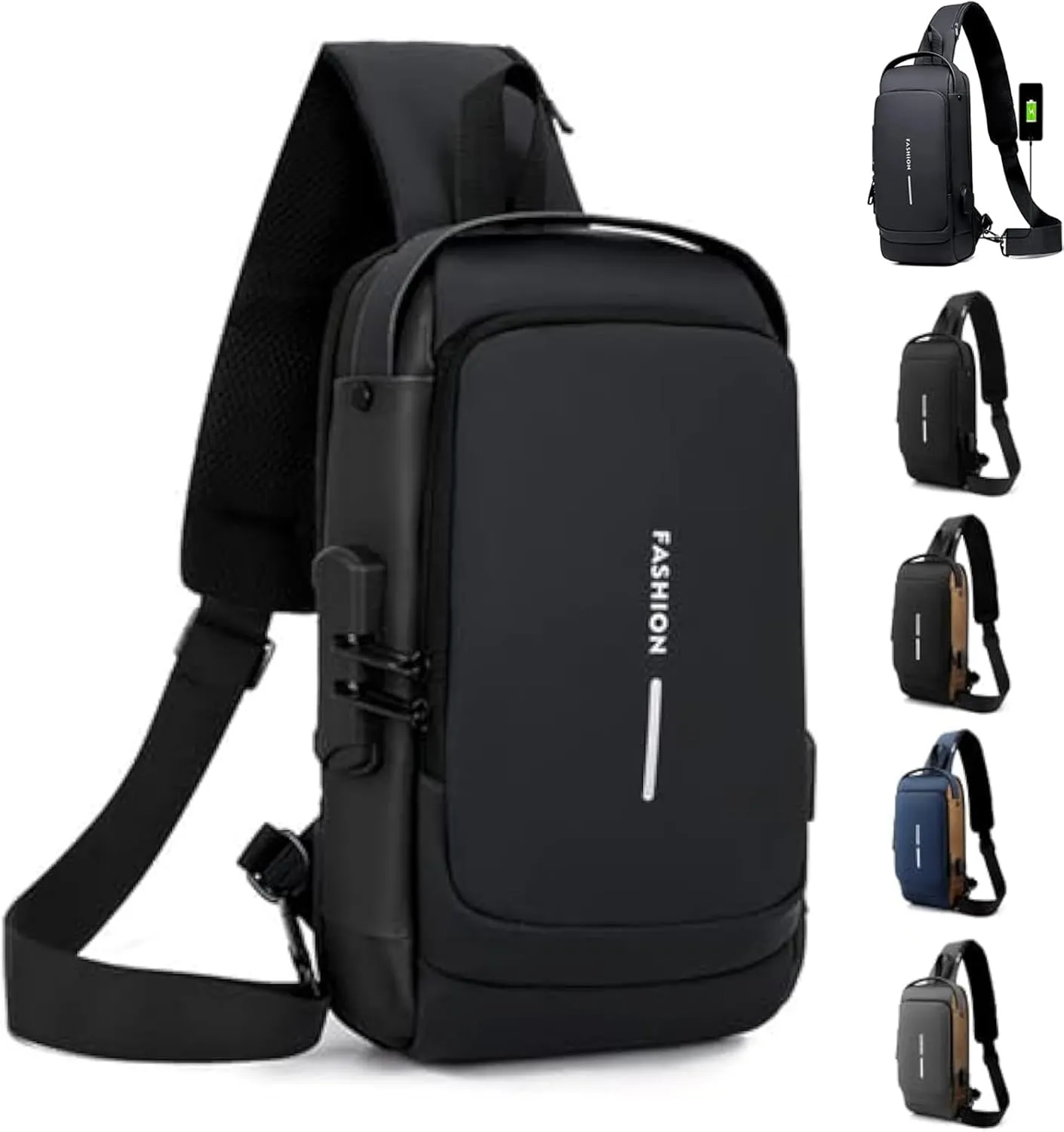 Leyweio Bag, Carbon Fiber Streamline Anti-theft Sling Bag, Sling Backpack USB Waterproof Chest Daypack (Black)