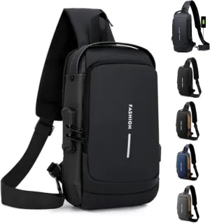 Leyweio Bag, Carbon Fiber Streamline Anti-theft Sling Bag, Sling Backpack USB Waterproof Chest Daypack (Black)