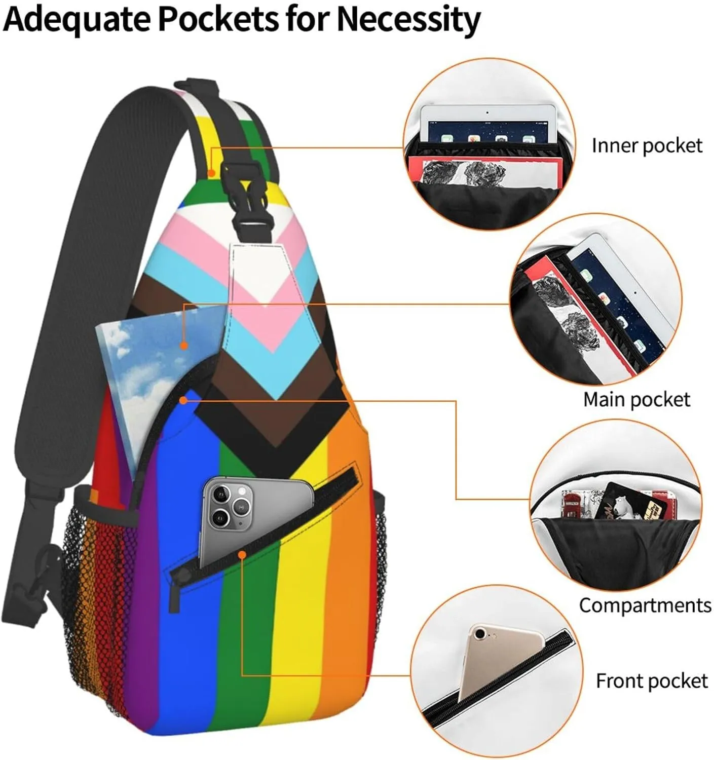 LGBT Gay Pride Sling Backpack,Fashion Shoulder Bags Adjustable Crossbody Chest Bag Travel Hiking Daypack