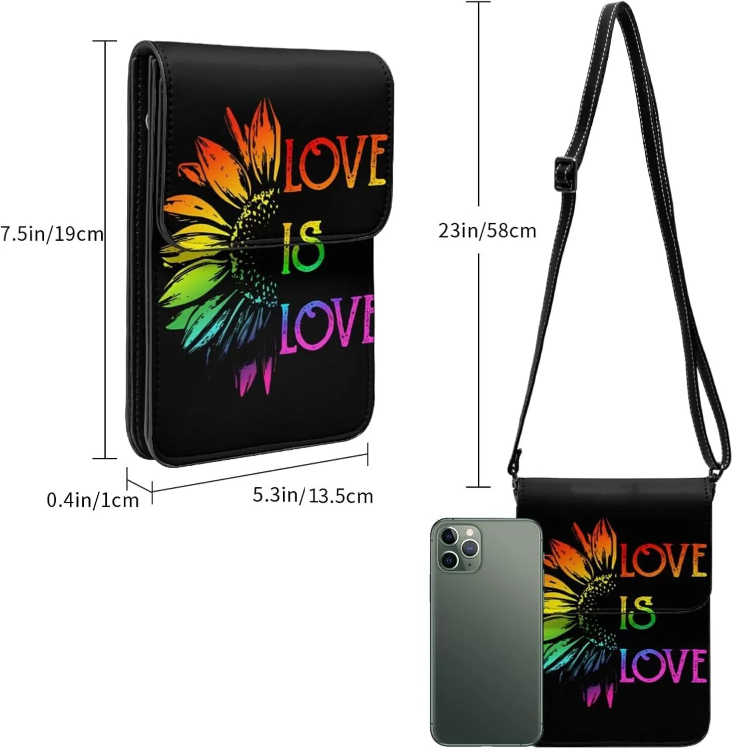 LGBT Pride Rainbow Gay Leather Crossbody Phone Purse for Women Cute Wallet Bags Lightweight Mini Sling Bag