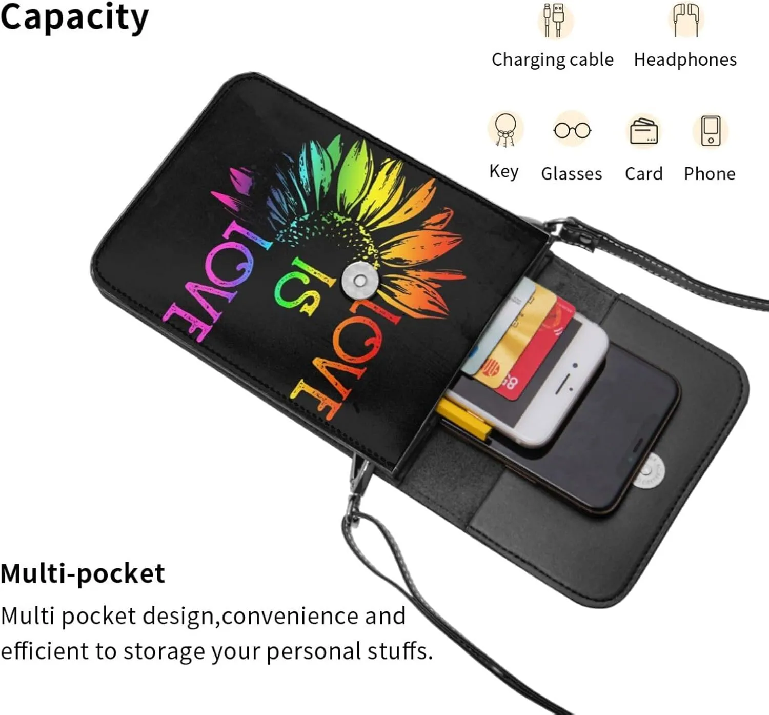 LGBT Pride Rainbow Gay Leather Crossbody Phone Purse for Women Cute Wallet Bags Lightweight Mini Sling Bag
