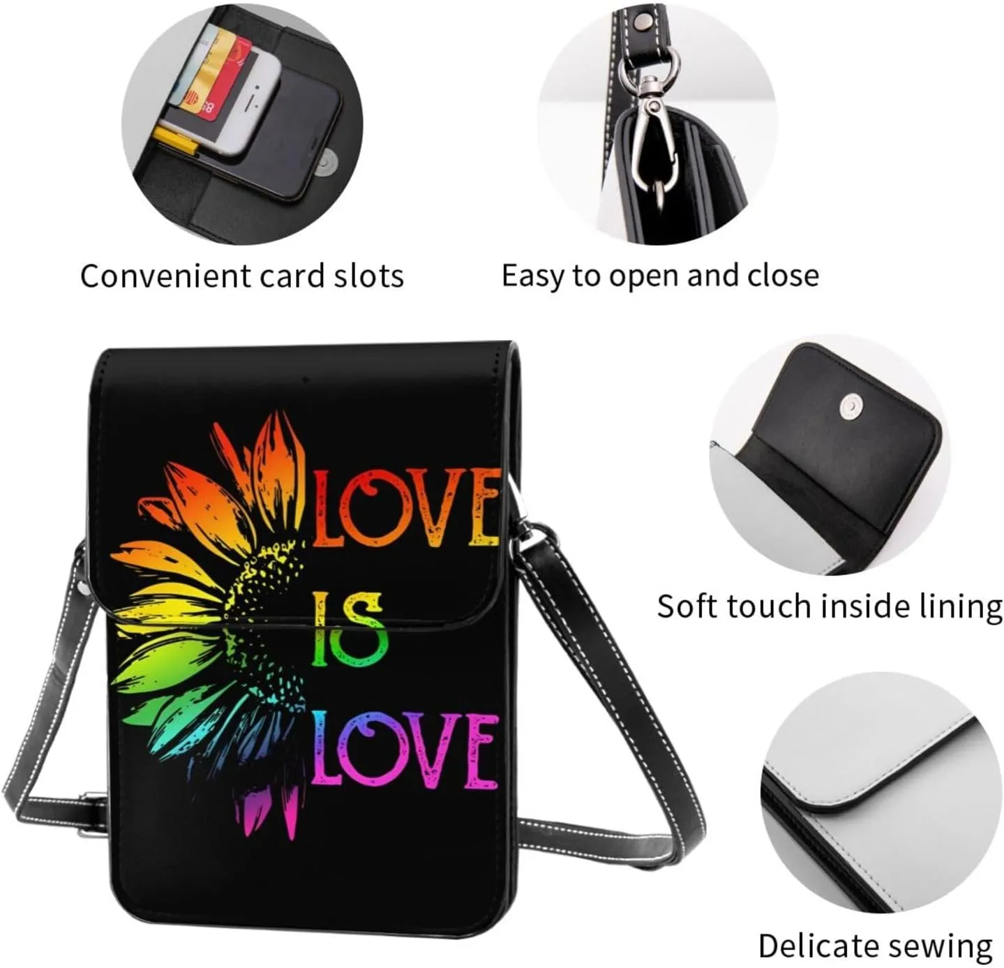 LGBT Pride Rainbow Gay Leather Crossbody Phone Purse for Women Cute Wallet Bags Lightweight Mini Sling Bag