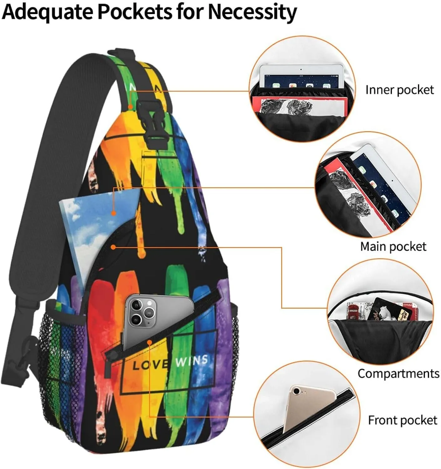 Lgbt Pride Rainbow Gay Love Wins Rainbow Chest Sling Bag Crossbody Shoulder Backpack Bag Gym Cycling Daypack Travel Hiking Cross Bag