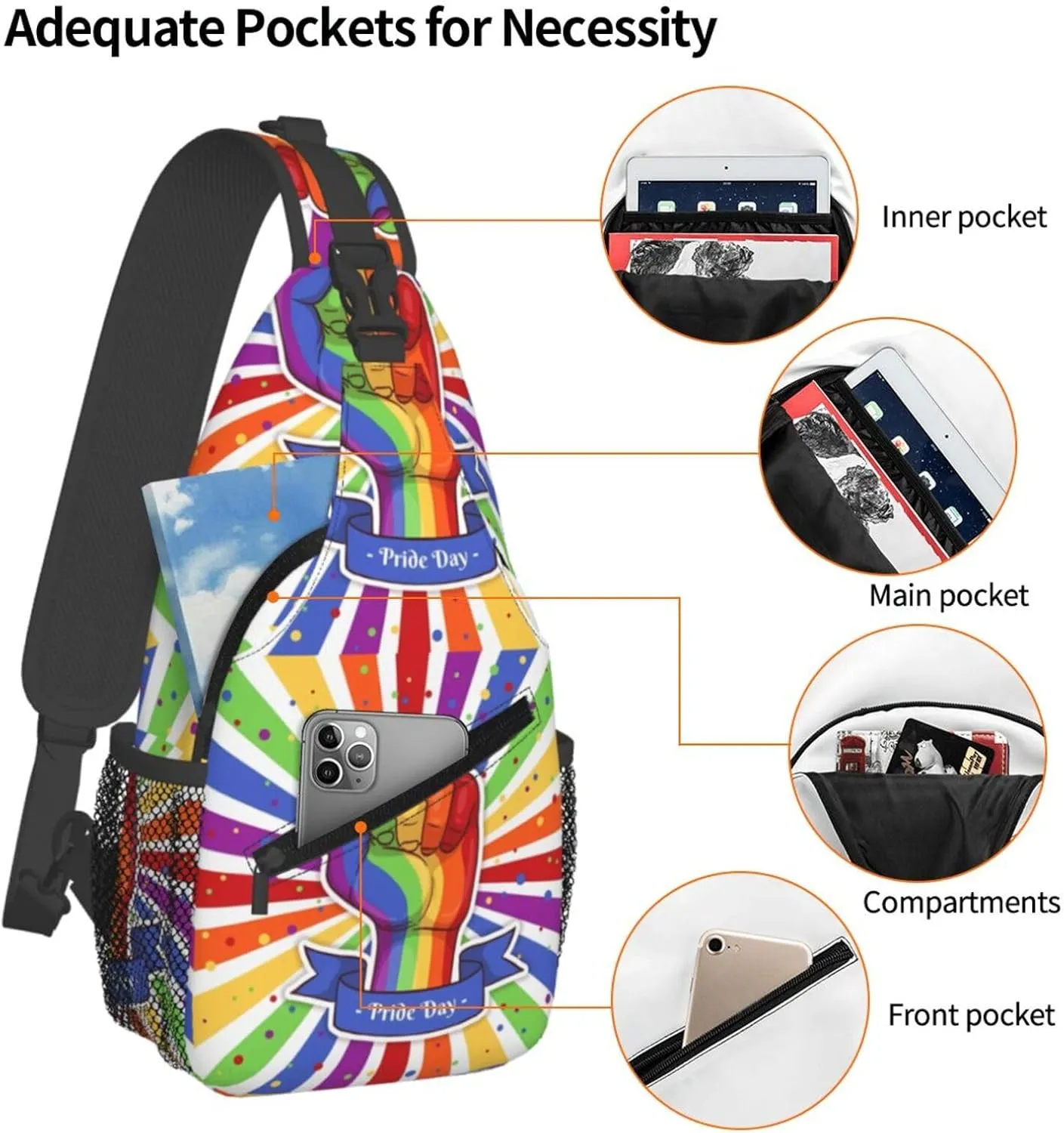 Lgbt Pride Rainbow Gay Pride Day Chest Sling Bag Crossbody Shoulder Backpack Bag Gym Cycling Daypack Travel Hiking Cross Bag