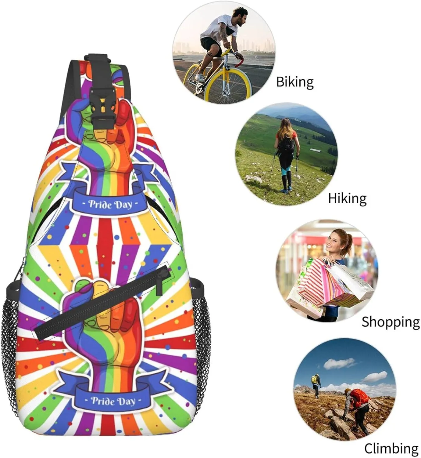 Lgbt Pride Rainbow Gay Pride Day Chest Sling Bag Crossbody Shoulder Backpack Bag Gym Cycling Daypack Travel Hiking Cross Bag