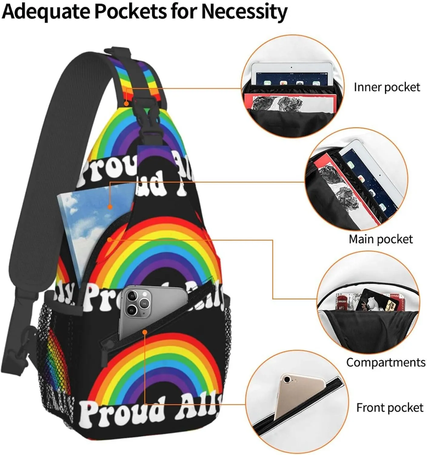 Lgbt Pride Rainbow Gay Proud Ally Chest Sling Bag Crossbody Shoulder Backpack Bag Gym Cycling Daypack Travel Hiking Cross Bag