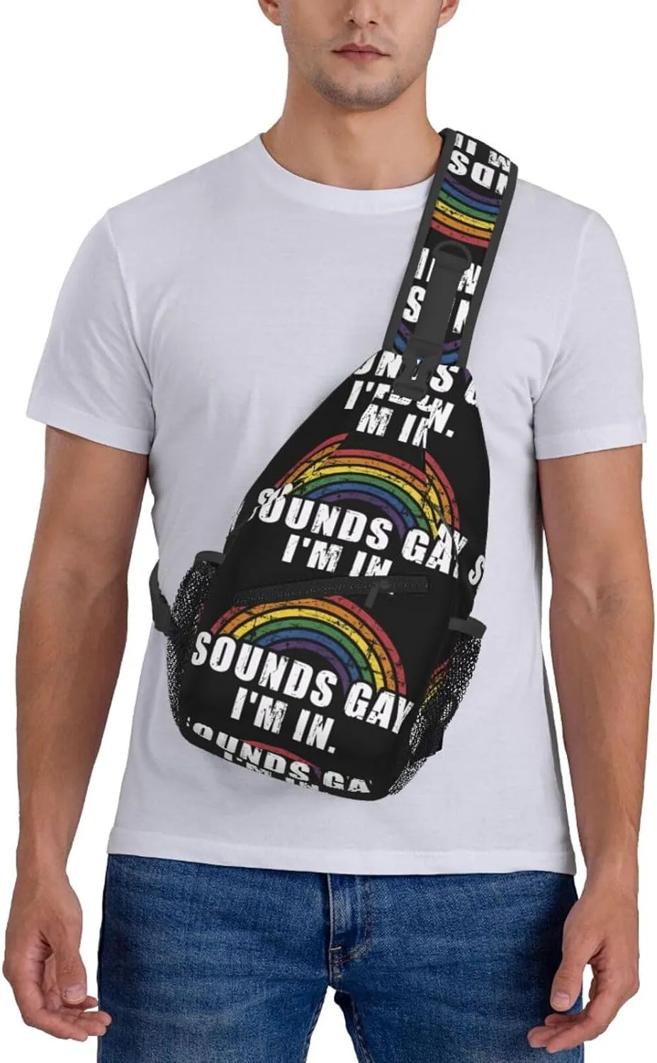 Lgbt Pride Rainbow Gay Sounds Gay I'M In Lgbt Chest Sling Bag Crossbody Shoulder Backpack Bag Gym Cycling Daypack Travel Hiking Cross Bag