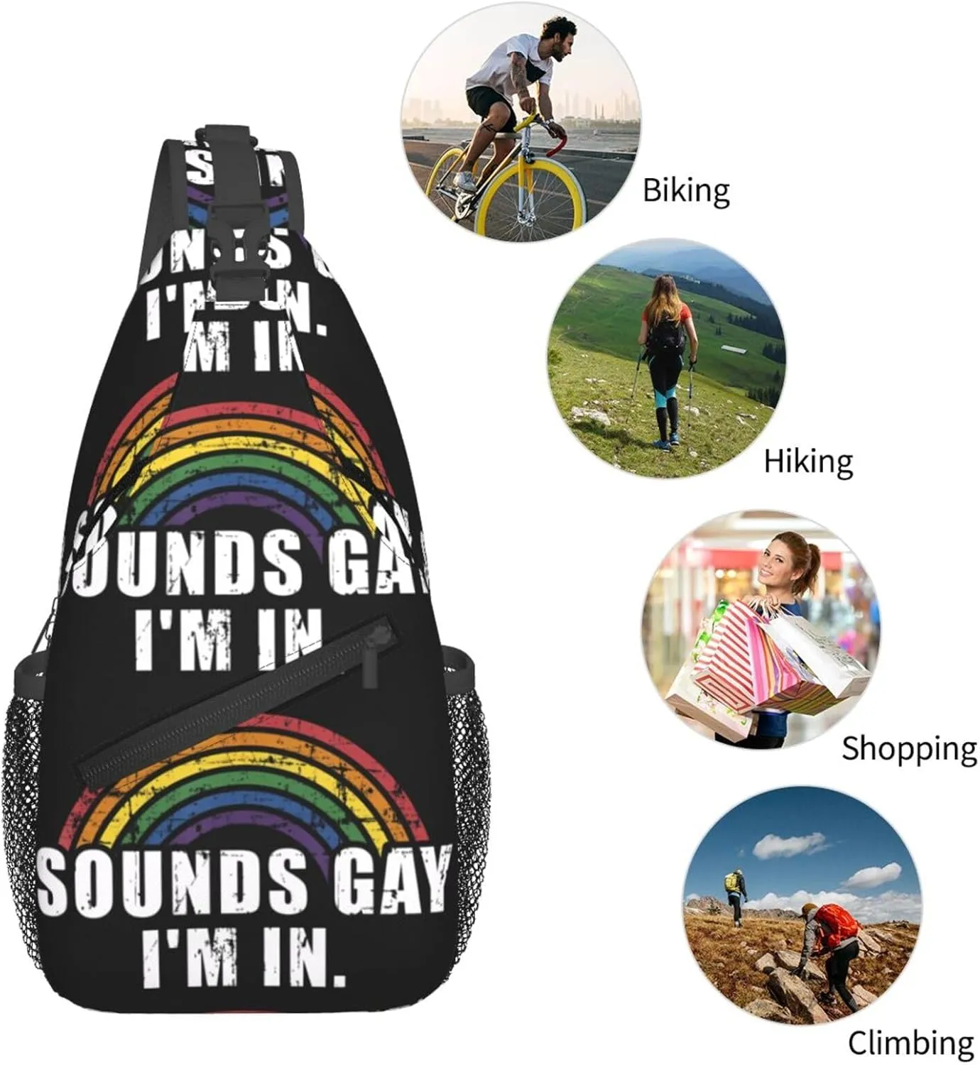 Lgbt Pride Rainbow Gay Sounds Gay I'M In Lgbt Chest Sling Bag Crossbody Shoulder Backpack Bag Gym Cycling Daypack Travel Hiking Cross Bag