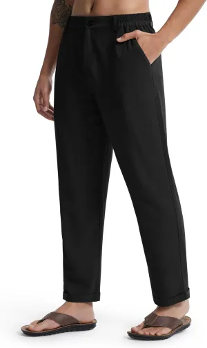 Libin Men's Linen Pants Elastic Waist Lightweight Casual Pants Comfy Summer Beach Travel Lounge Trousers with Pockets