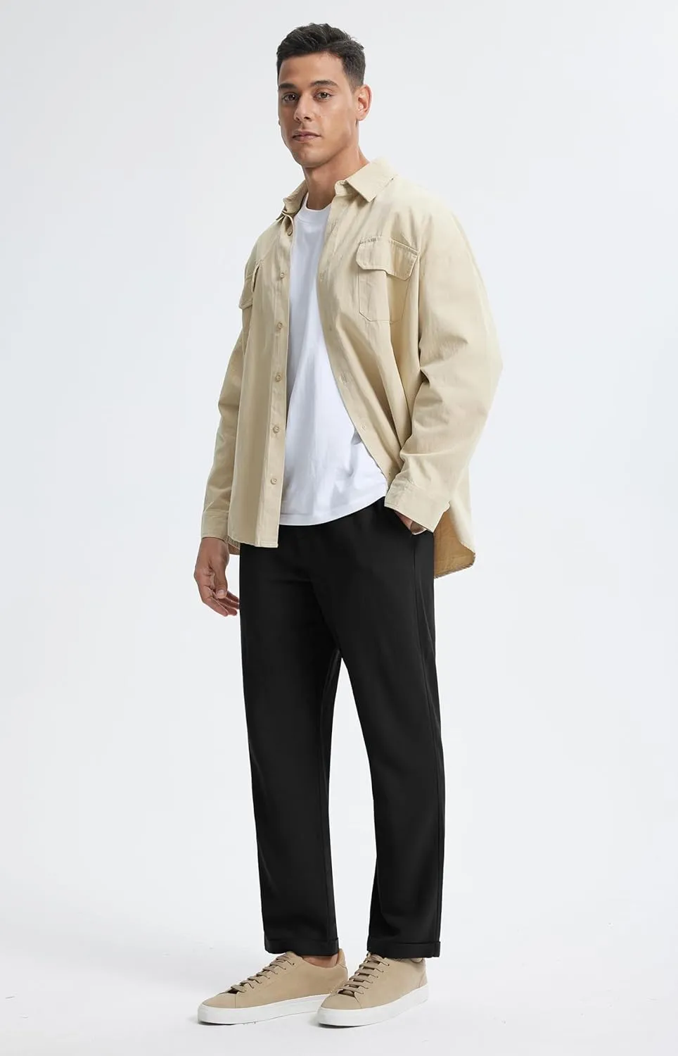 Libin Men's Linen Pants Elastic Waist Lightweight Casual Pants Comfy Summer Beach Travel Lounge Trousers with Pockets