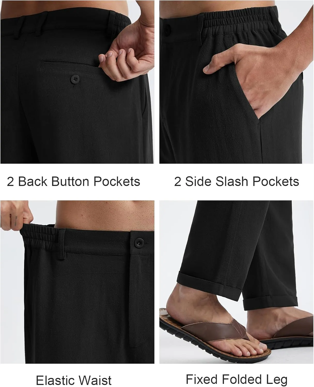 Libin Men's Linen Pants Elastic Waist Lightweight Casual Pants Comfy Summer Beach Travel Lounge Trousers with Pockets