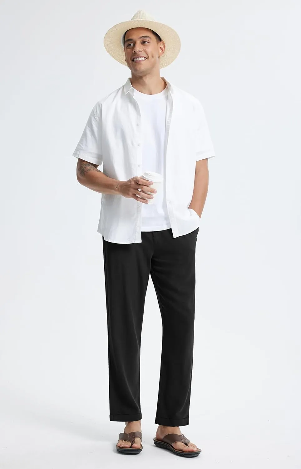 Libin Men's Linen Pants Elastic Waist Lightweight Casual Pants Comfy Summer Beach Travel Lounge Trousers with Pockets