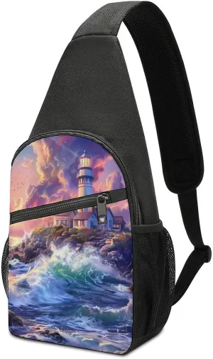 Lighthouse on an Island Crossbody Bags for Women Men Sling Bag Casual Chest Bag Daypack for Travel Sport Hiking