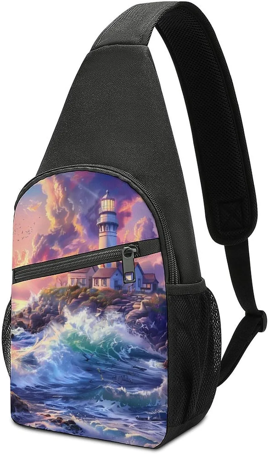 Lighthouse on an Island Crossbody Bags for Women Men Sling Bag Casual Chest Bag Daypack for Travel Sport Hiking