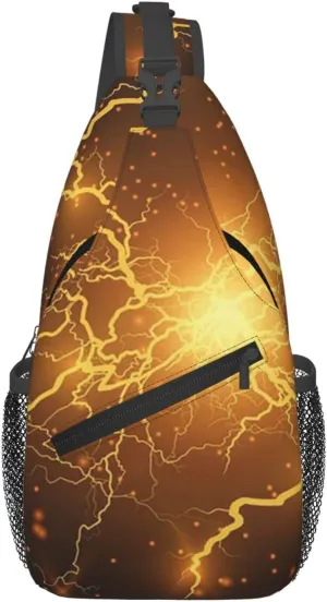 Lightning Eeffect Gold Electric Explosion Sling Backpack Casual Crossbody Shoulder Bag Travel Hiking Daypack Unisex Chest Bags For Women Men Outdoor Sport