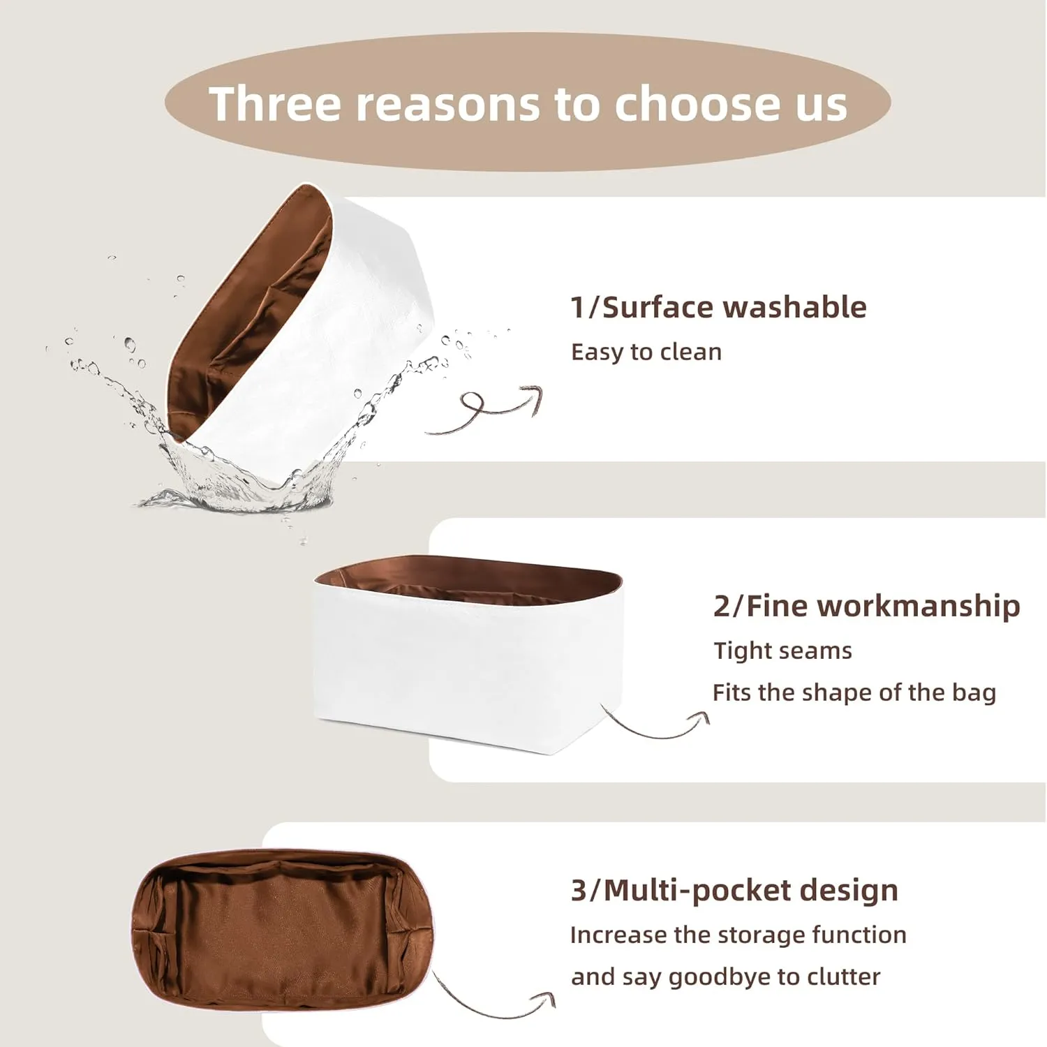 Lightweight Bag Insert Compatible with Bohème Hobo, Waterproof Dupontpaper Surface and Silky Satin Lining (Gold)
