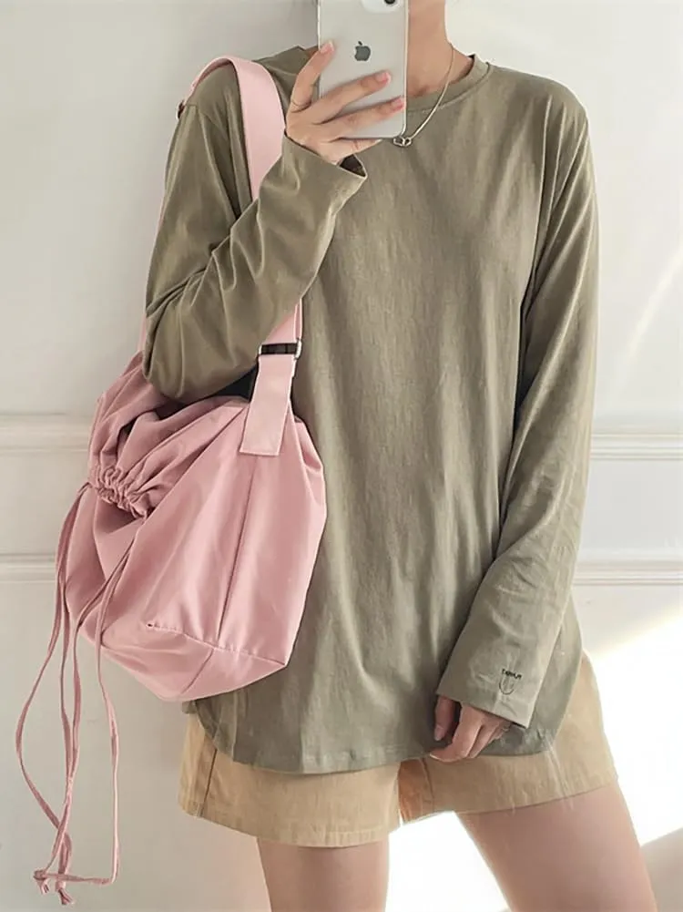 Lightweight Crossbody Bags for Women Nylon Drawstring Shoulder Purse Casual Large Tote Bag Sport Travel Handbag