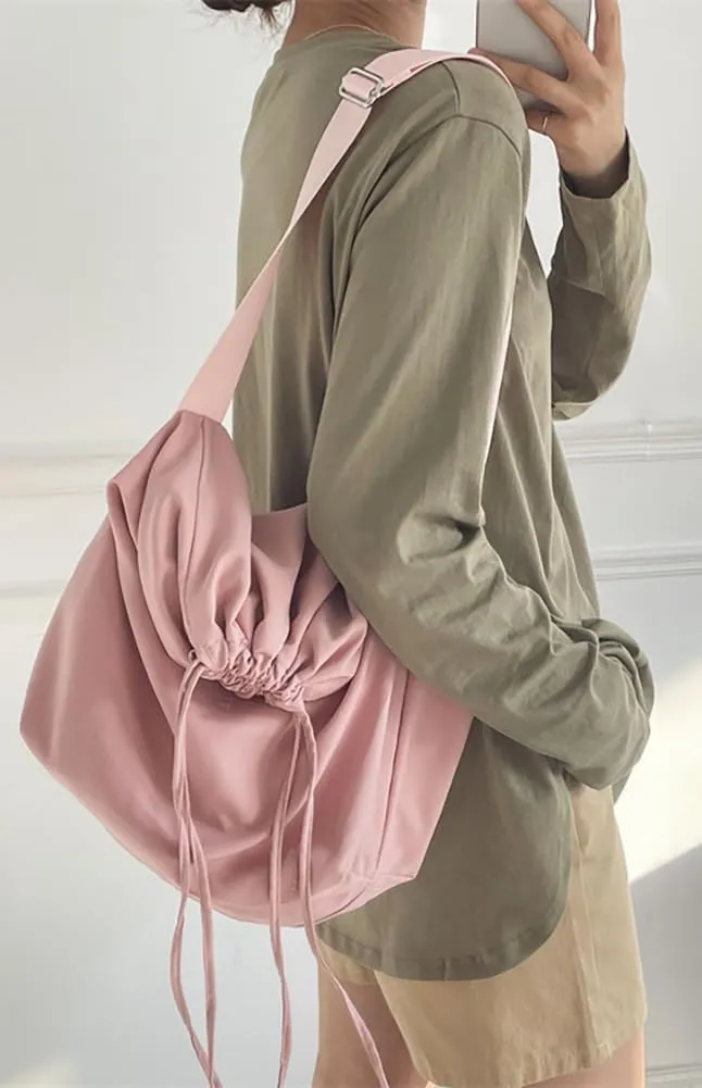 Lightweight Crossbody Bags for Women Nylon Drawstring Shoulder Purse Casual Large Tote Bag Sport Travel Handbag