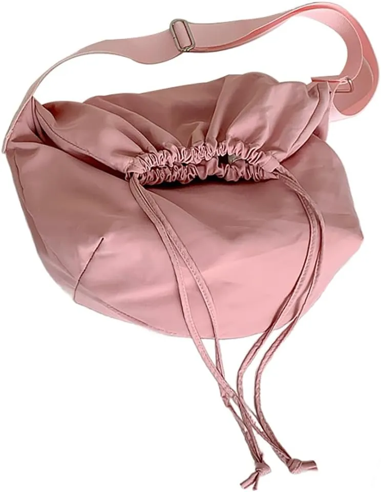 Lightweight Crossbody Bags for Women Nylon Drawstring Shoulder Purse Casual Large Tote Bag Sport Travel Handbag