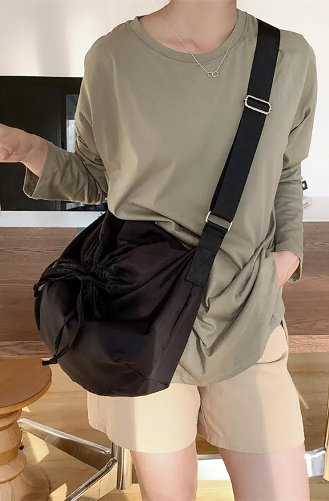 Lightweight Crossbody Bags for Women Nylon Drawstring Shoulder Purse Casual Large Tote Bag Sport Travel Handbag