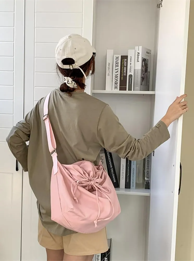 Lightweight Crossbody Bags for Women Nylon Drawstring Shoulder Purse Casual Large Tote Bag Sport Travel Handbag