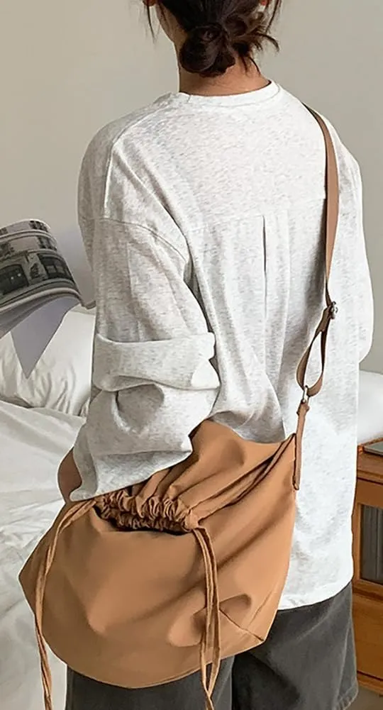 Lightweight Crossbody Bags for Women Nylon Drawstring Shoulder Purse Casual Large Tote Bag Sport Travel Handbag