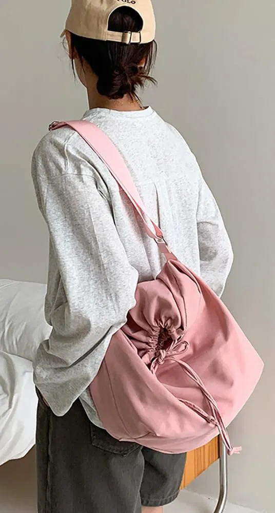 Lightweight Crossbody Bags for Women Nylon Drawstring Shoulder Purse Casual Large Tote Bag Sport Travel Handbag