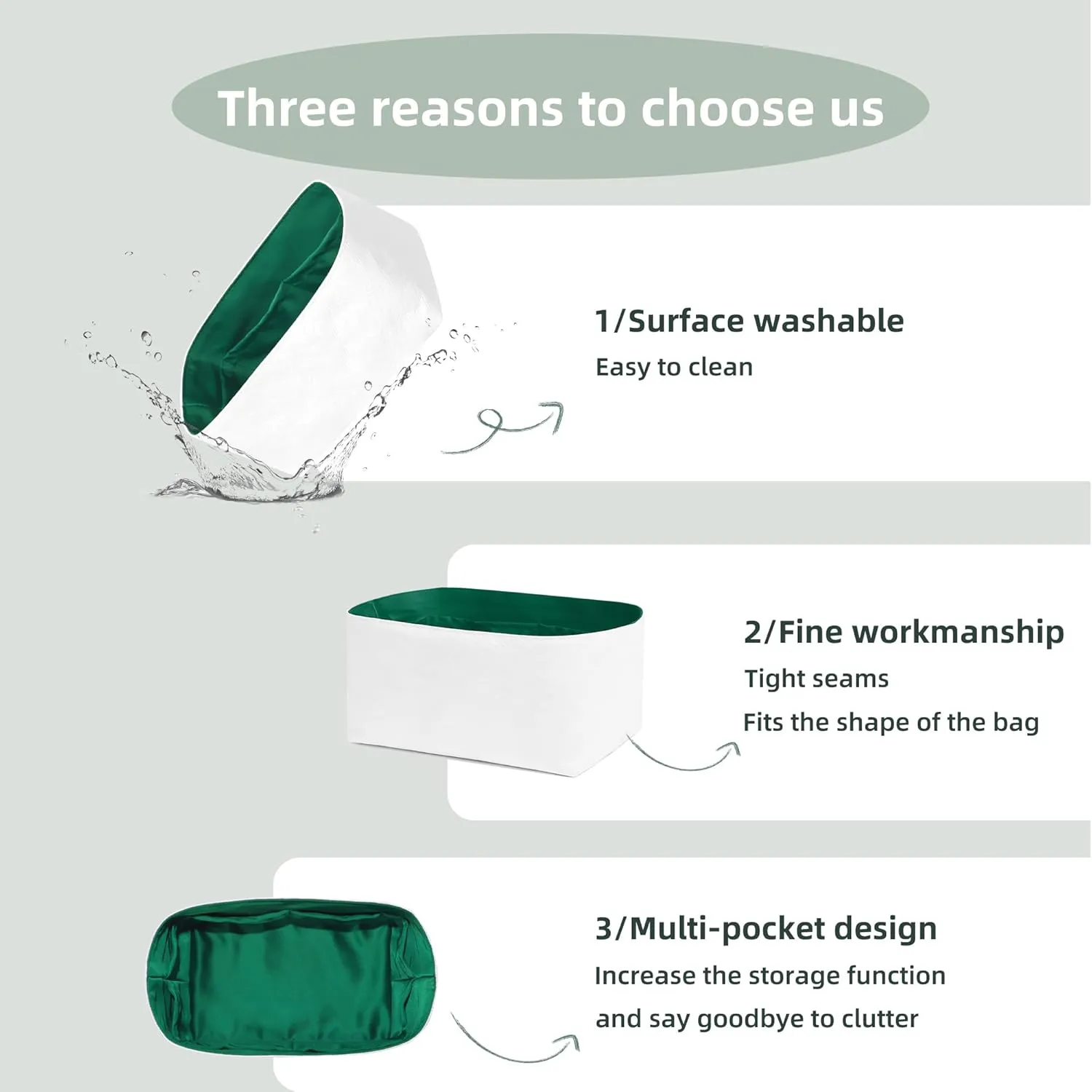 Lightweight Purse Insert Compatible with Bohème Hobo, Made of Waterproof Dupontpaper Surface and Silky Satin Lining (Vert Jade)