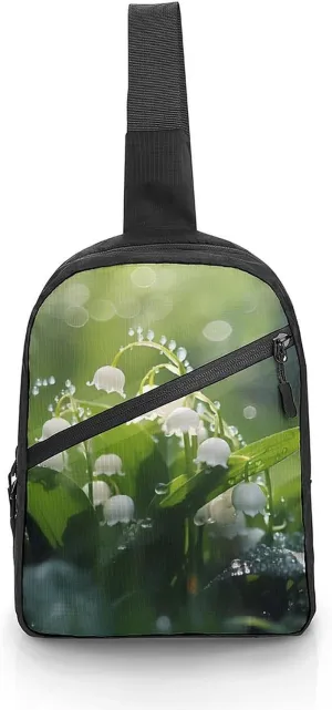 Lily of The Valley Flowers Green Leaves Sling Bag for Men Women Lightweight Crossbody Backpack Shoulder Bag for Sports And Outdoor