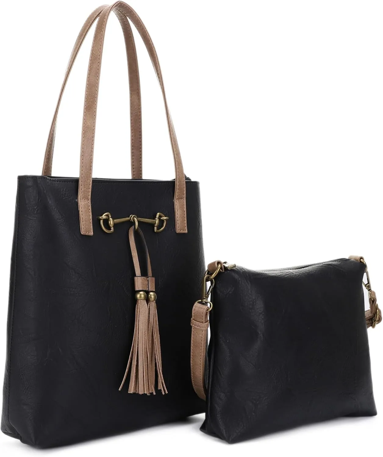 Liz Soto Jane Horsebit 2-in-1 Tote Bag - Vegan Leather Tote Bag for Women with Removable Crossbody Bag, Purses for Women