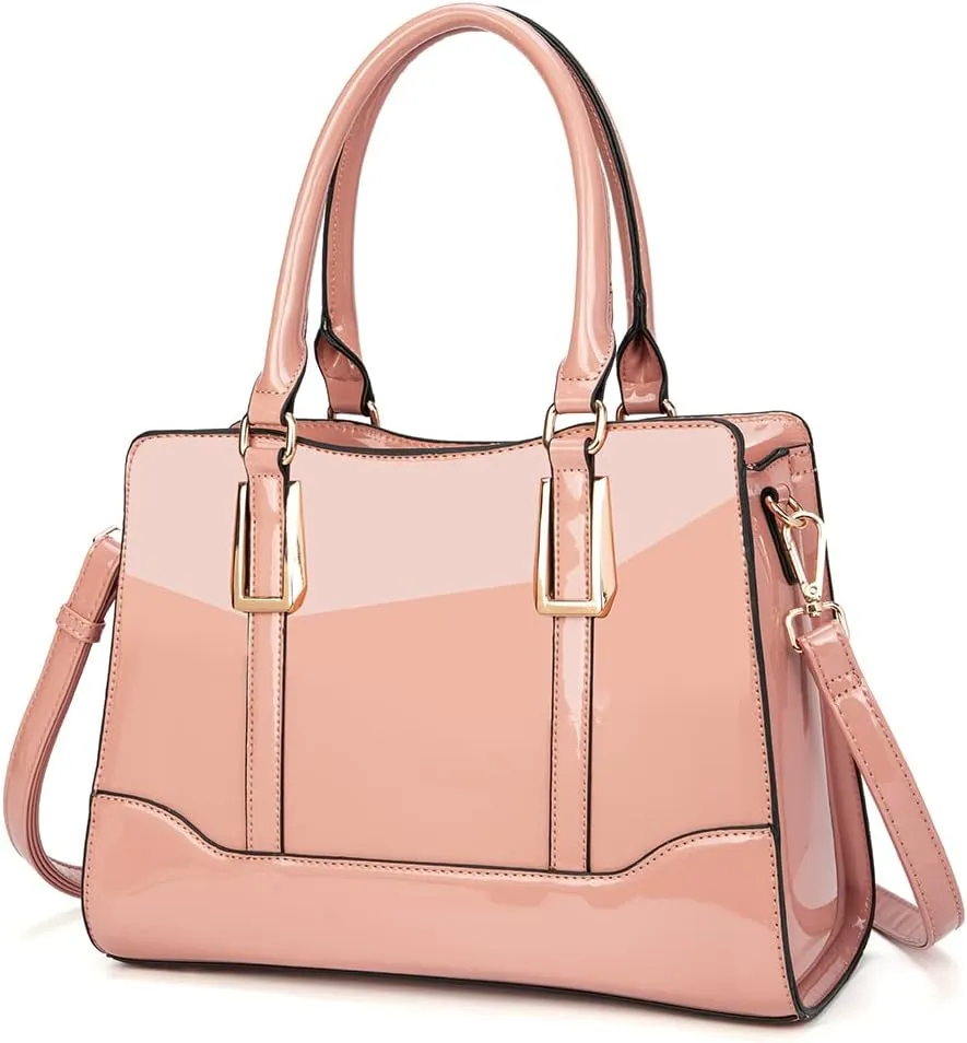 LJOSEIND Shiny Patent Leather Handbags Shoulder Bags Fashion Satchel Purses Top Handle Bags for Women