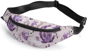 Llama Alpaca Purple Cactus Crossbody Fanny Pack Waist Packs Adjustable Shoulder Bags Sling Bag for Hiking Running Cycling