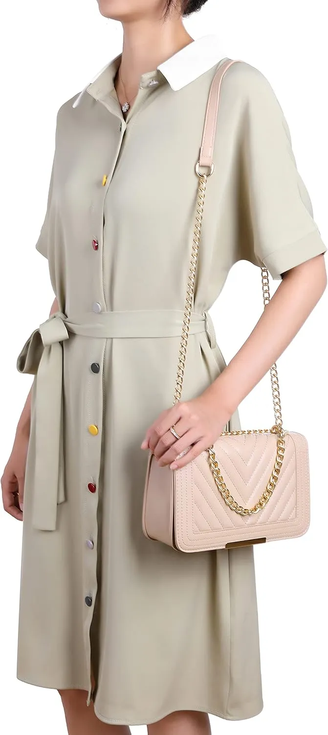 lola mae Crossbody Bags for Women Fashion Quilted Shoulder purse with Convertible Chain Strap Classic Satchel Handbag